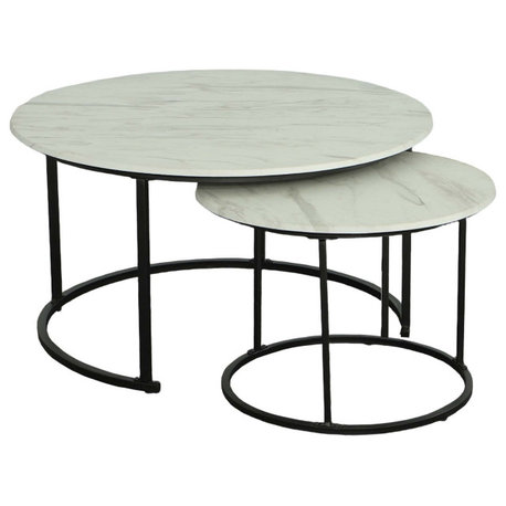 Domini Nesting Round Cocktail Tables 2-Piece Set, Off-White/Black