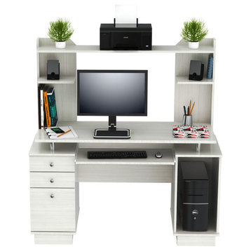 HomeRoots White Finish Wood Computer Desk with Hutch