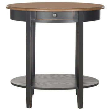 Johnson Oval End Table With Drawer, Black Oak