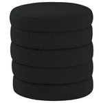 Meridian Furniture - Aphia Boucle Fabric Upholstered Ottoman, Black, Ottoman / Stool - Liven up your living space with this Aphia black boucle fabric ottoman/stool from Meridian Furniture. Featuring rich black boucle fabric upholstery, this ottoman offers softness to the touch and style to the eye. Deep channel tufting gives the appearance of multiple layers stacked together, making it a contemporary piece perfect for any modern home. Pair this ottoman with a matching black sofa, or use it as a stool to provide extra seating when you have visitors.