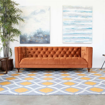 Clodine Mid Century Modern Style Tufted Sofa Couch for Living Room in Orange