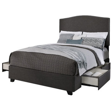 Newport Fabric Upholstered "Steel-Core" Platform Queen Bed/4-Drawers Gray