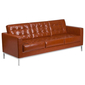 Flash Furniture Lacey Leather Reception Sofa in Cognac Brown