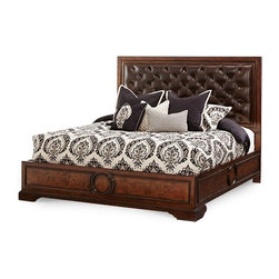 AICO Furniture - Bella Cera California King Panel Bed with Leather Tufted Headbo - Panel Beds