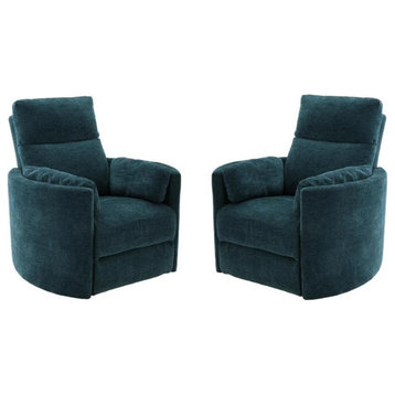 Home Square Polyester Swivel Glider Recliner in Peacock Blue - Set of 2