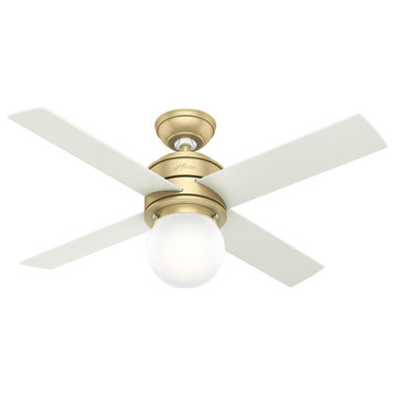 Hunter 44" Hepburn Modern Brass Ceiling Fan With Light Kit and Wall Control
