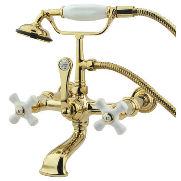 Kingston Brass 7" Wall Mount Tub Faucet With Hand Shower, Polished Brass