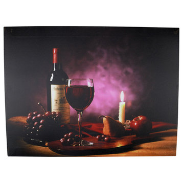 Battery Operated 1 LED Wine Country Candle Scene Canvas Wall, 15.75"