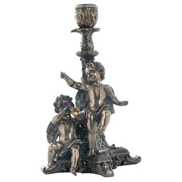 Cherubs Playing Music Candle Holder, Cold Cast Bronze