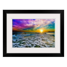 "Purple Cloud Sunset Checkered Sea Surf White Foam" Black Framed Art Print, 2