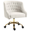 Arden Swivel and Adjustable Velvet Upholstered Office Chair, Cream, Gold Base