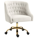 Meridian Furniture - Arden Swivel and Adjustable Velvet Upholstered Office Chair, Cream, Gold Base - Stay cozy and comfortable at work while expressing your definitive modish tastes with this Arden Velvet Office Chair. This sumptuously appointed chair features soft cream velvet upholstery with svelte button tufting and a rich gold base, ensuring that it garners more than its fair share of oohs and aahs, no matter who's admiring it. This contemporary office chair swivels to allow for expanded functionality, and it's adjustable, so you can customize the chair's position to meet your sitting preferences.