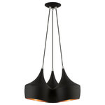 Livex Lighting - Livex Lighting 3 Light Black Cluster Pendant - The distinctive shape of the Waldorf 3-light teardrop cluster pendant in a black finish makes it a wonderful accent for any setting. A gleaming gold finish on the interior of the metal shades brings a refined touch of style.