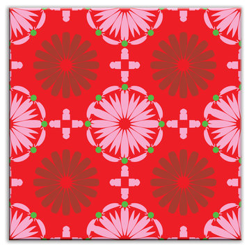 6"x6" Folksy Love Glossy Decorative Tile, Kaleidoscope Pink-Red