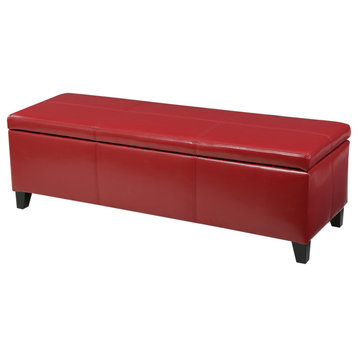 GDF Studio Skyler Beige Fabric Storage Ottoman Bench, Red