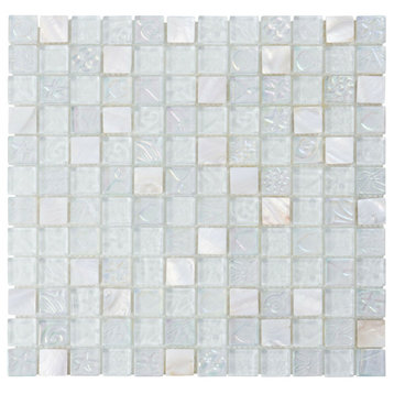 Modket White Mother of Pearl Sell Iridescent Glass Mosaic Backsplash TDH10MDR