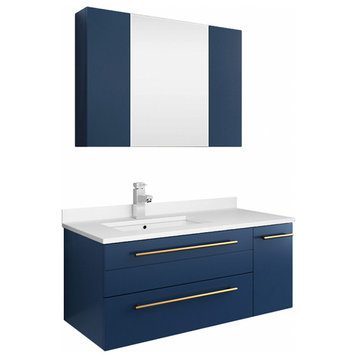 Fresca Lucera 36" Royal Blue Bathroom Vanity With Medicine Cabinet Left Version