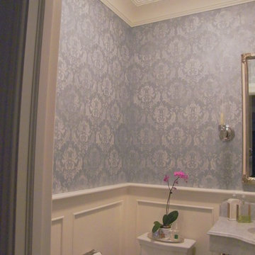 Embossed stencil with mica plaster