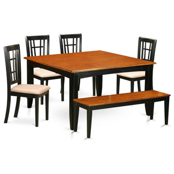 East West Furniture Parfait 6-piece Wood Dining Set with Linen Seat in Black