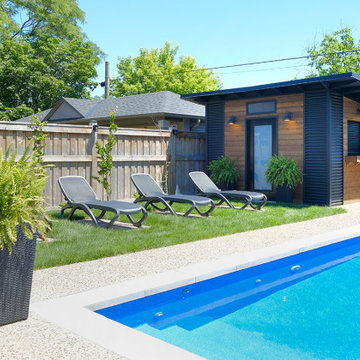 Modern Pool Shed in Hamilton Ontario with a Rollup Bar