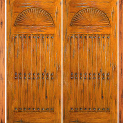 Knotty Alder Entry Prehung Double Door with Two Sidelites, Carved - Front Doors