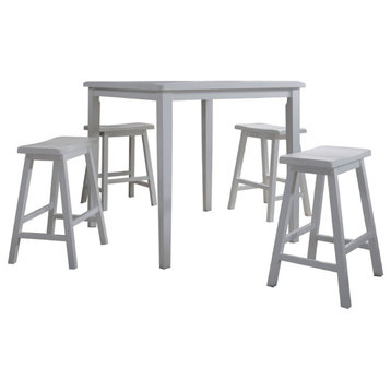 Benzara BM280257 36" Counter Height Square Dining Table Set, 4 Stools, White
