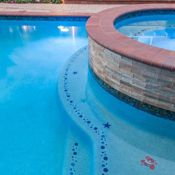 Pool with Creative Tile Details at Twilight