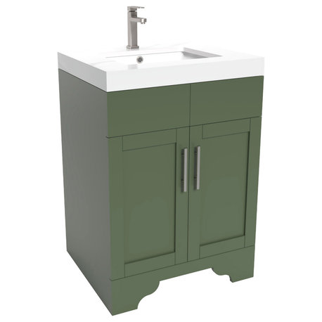 24" Vanity Wood Body and Quartz White, No Backsplash, Green