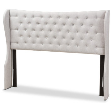 Cadence Modern Fabric Button-Tufted Winged Headboard, Gray Beige, King
