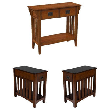 Home Square 3-Piece Set with Console Table and 2 Chairsides Table in Brown