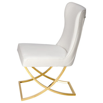 June Side Chair, White, Gold Polished Stainless Steel