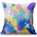K&D - K&D Linen Pillow, Set of 2, Jewel - If rich jewel tones strike your fancy, you'll love this pillow!  Pillow has an off white background featuring splashes of purple, aqua, and yellow.  Linen sham with poly fill.