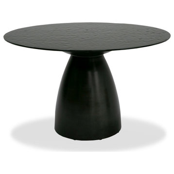 Modrest Calexico Contemporary Black Wave Glass Round Dining Table