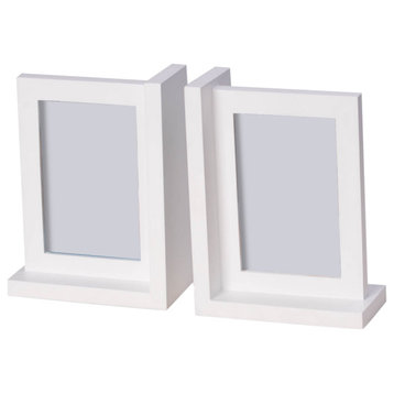 Picture Frame White Bookend, Solid Wood