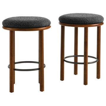 Fable Boucle Fabric Counter Stools - Set of 2 in Walnut Charcoal