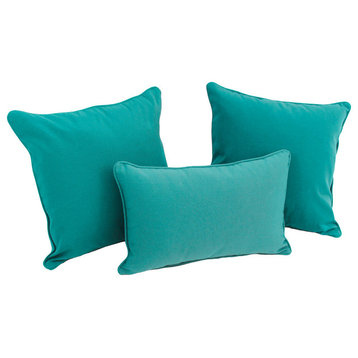 Solid Twill Throw Pillows With Inserts, 3-Piece Set, Aqua Blue