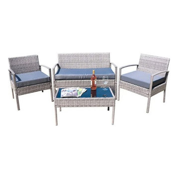 Outdoor Cushioned Seat PE Wicker 4-Piece Furniture Set, Gray