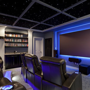 This is an example of a contemporary home cinema in Austin.