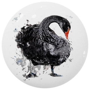Black Swan Watercolor Ceramic Cabinet Drawer Knob
