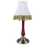 Urbanest - Perlina Accent Lamp, Antique Brass and Ruby Red Base, Crystal Accent - Urbanest accent lamp with antique brass and ruby red metal base; includes shade in white faux silk with gold fringe.
