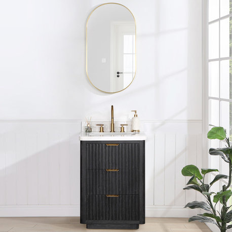 Cadiz Bath Vanity, Composite Stone Top, Fir Wood Black, 24", No Mirror