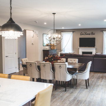 View of the dining area and living room from the kitchen