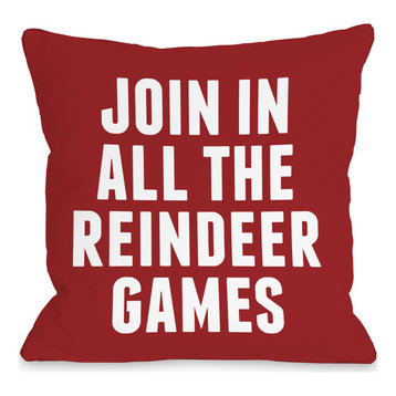 Bold Reindeer Games Red 18x18 Pillow by OBC