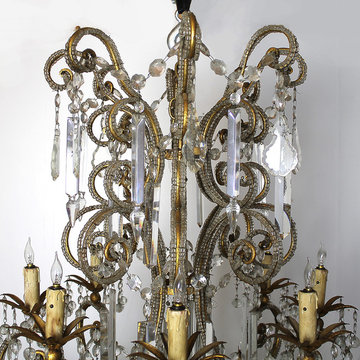 20th Century Large Macaroni Beaded French Style Chandelier with Sixteen-Light