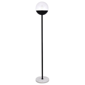 Midcentury Modern Black And Clear 1-Light Floor Lamp
