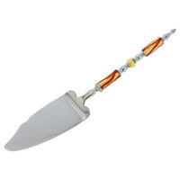 Italian Murano Glass Cake Server - Red Gold Waves