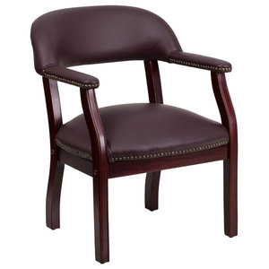 Vintage Art Deco Desk Chair In Bentwood Oak Midcentury Office Luxurious Conference Chair Burgundy Material Leather