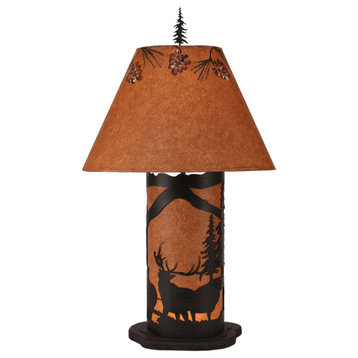 Small Kodiak and Rustic Brown Elk Scene Table Lamp With Nightlight