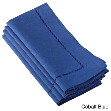 Solid Color Hemstitched Linen Blend 20x20 Napkin, Set of 4 , Cobalt Blue