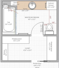 Need help with bathroom layout to maximize closet and storage!